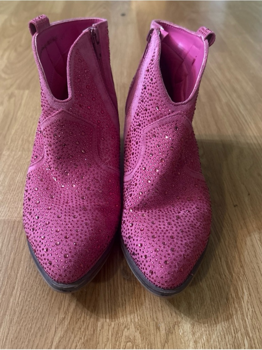 Pierre Dumas Fuchsia Suede Crystal Embellished Ankle Booties